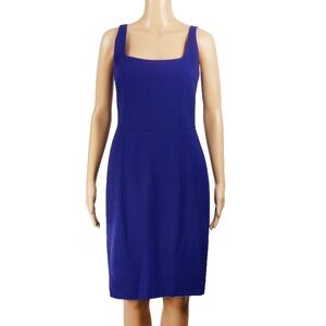 Moschino Deep Brilliant Indigo Blue Square Neck Wool Shift Midi Dress